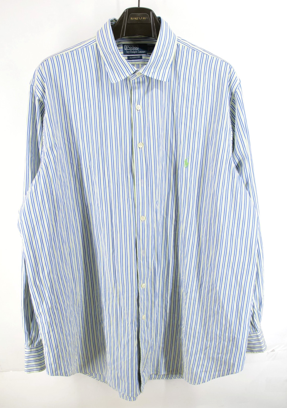 Vintage Polo Ralph Lauren Mens Classic Fit Blue Green Striped Long Sleeve 2XLT